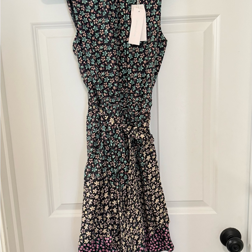 Rebecca Taylor Black and Pink Silk Floral Midi Dress NEW